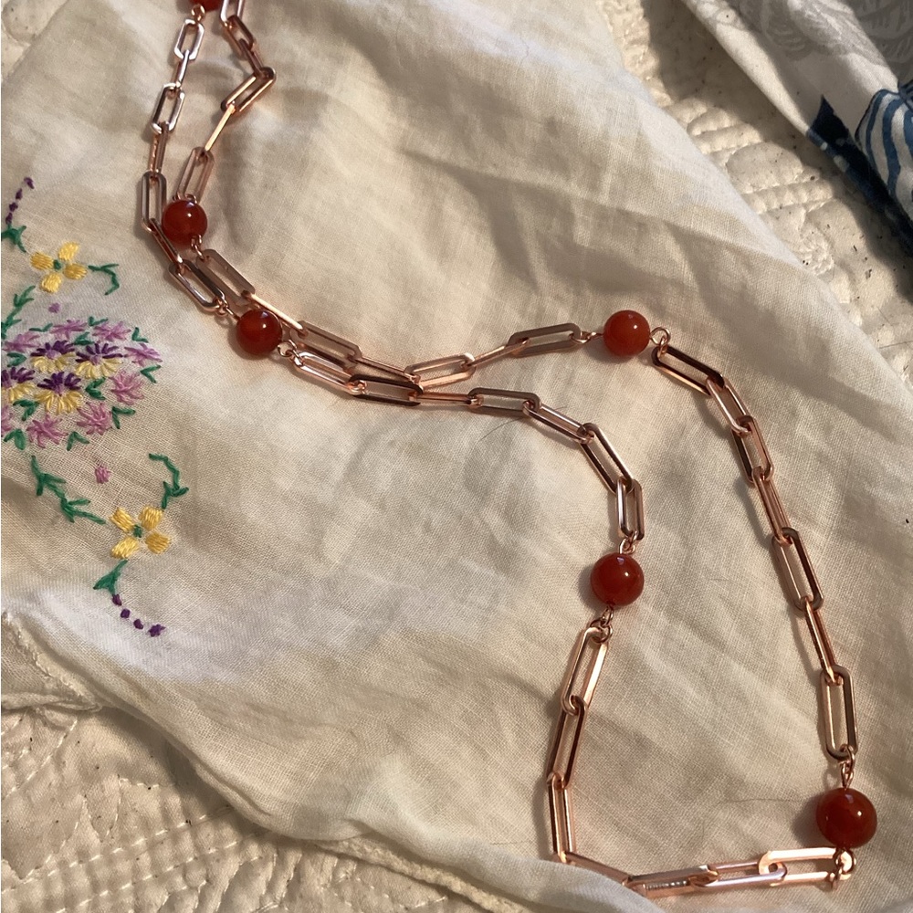 - Red Agate 7-9mm Beaded Paper Clip Station Necklace 28in 17.5 ctw